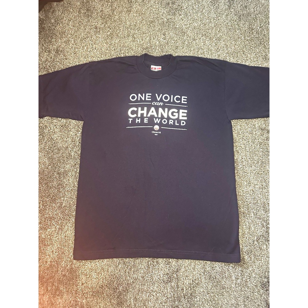 Barack Obama 2008 Campaign T Shirt Mens L Bayside USA One Voice Change World